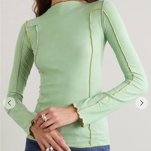 BASERANGE
Omato embroidered ribbed organic stretch-cotton top